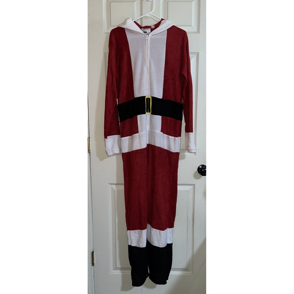 Santa One Piece Santa Hat Hooded Pajama , Large , Christmas , Holiday , Cosplay